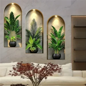 2D Watercolor Plant Wall Stickers - Realistic Potted Plants Decor, Self-Adhesive Vine Leaves For Living Room Bedroom Wall Decor