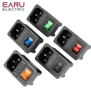 With 10A Fuse! Red Rocker Switch Fused IEC320 C14 Inlet Power Socket Fuse Switch Connector Plug Connector Red Green Blue Black