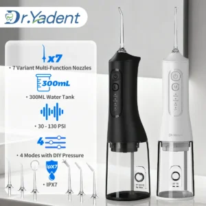 Dr.Yadent YD06 Cordless Oral Irrigator WaterFlosser 300ML Portable Water Jet USB-C Fast Charge 7 Nozzles 4 Modes IPX7 Waterproof
