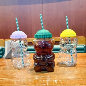 20oz New Bear Straw Tumbler, Plastic Cup for Coffee Beer Wine Cocktails, Office Party Drinkware, Christmas Birthday Gift