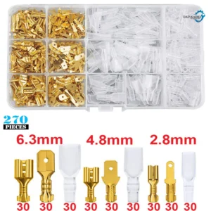 Cold Pressed 270Pcs 2.8/4.8/6.3mm Insulated Male Female Wire Connector Electrical Crimp Terminals Termin Spade Assorted Kit Box