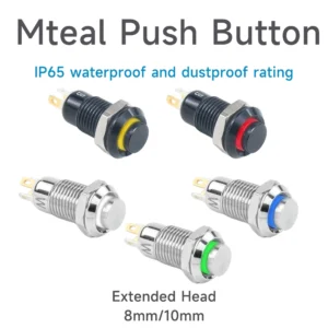 8mm 10mm Extended Head Metal Push button mini small switch dustproof self resetting point action ball head circular micro 3-24V
