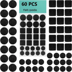 Pack of 60 Self-Adhesive Black Felt Pads for Chairs Furniture Leg Protectors 3mm Thick Pads Anti-Scratch & Noise Reduction