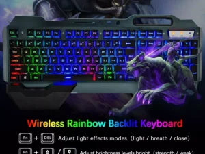 Wireless gaming Keyboard and Mouse Set Rainbow/RGB Backlit Rechargeable Keyboard and 7 Color Gaming Mute Mouse with Pad