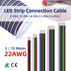 5/10M 22AWG 2-6Pin LED Strip Extension Wire Cord Color Cable For 3528 5050 RGB RGBW CCT DIY Cabinet LED Light Strip Accessories