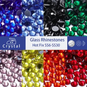 Multi-color SS6-SS30 Glass Crystal Hot Fix Rhinestones Flatback Iron On Stones For DIY Nail Art Fabric Clothes Decoration