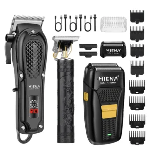 HIENA PRO 3-Piece Grooming Kit Professional Trimmer Rechargeable via USB for Men—Father's Day Gift Cordless Hair Clipper Set