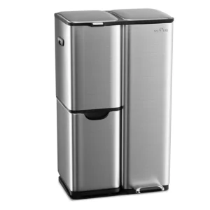 mVm 60L Three-Compartment Stainless Steel Recycling Trash Can, Kitchen Trash Can/Recycling Sorting Bin