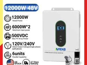 ANENJI 120V/220V 12KW hybrid solar inverter 48V photovoltaic split inverter with built-in 200A parallel solar charging control With WiFi