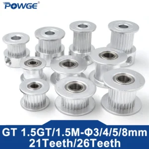 POWGE GT 21 26 teeth 1.5GT 1.5M Timing Pulley Idler Bore 3/4/5/8mm for belt width 6/9/10mm 21T 26T small backlash 3D Printer