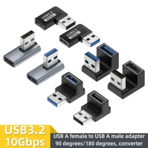 USB A female to USB A male adapter 90 degrees/180 degreesconverter 10Gbps transmission, suitable for notebook USB port devices