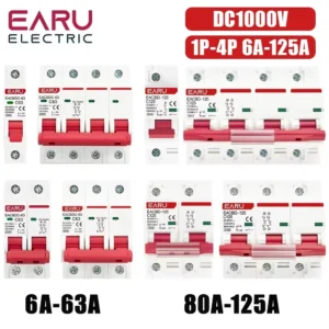 DC 1000V 1P 2P 3P 4P Solar Mini Circuit Breaker Overload Protection Switch6A~63A/80A 100A 125A MCB for Photovoltaic PV System