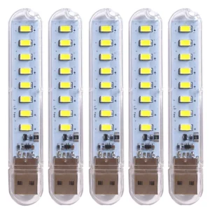 5pcs Portable USB Strip Light Mini Led Warm White Night Lights USB Plug Book Lamp Room Emergency Lighting for Power Bank PC