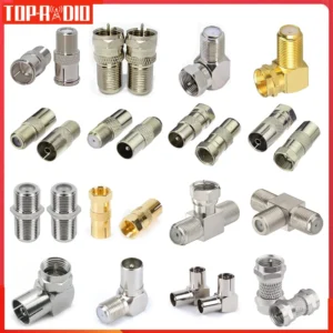 F Type to TV IEC 90 Degree Male Plug Female Jack RF Coaxial Adapter Splitter Gold Plated Connector for Cable TV Satellite TV DVR