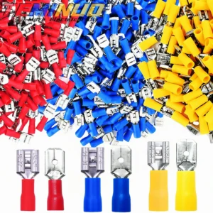 60/80pcs male female insulated spade connector, 6.3mm 1/4" 22-16/16-14/12-10 awg- electrical quick disconnect wire connectors -