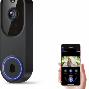 Wireless Wi-Fi Video Doorbell Camera with Two-Way Audio, AI Motion Detection, Night Vision, Cloud Storage, 2.4G Wi-Fi (Black)