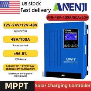 ANENJI 100A 80A 60A MPPT Solar Charging Controller Solar Panel Discharge Controller LCD Display 12V 24V 48V 96V Max PV 150VDC