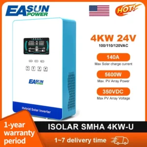 EASUN POWER 4000W Hybrid Inverter 110V Inversores 24V 140A MPPT Solar Charger Inverter Pure Sine Wave Inverter 6.25 Inch LCD
