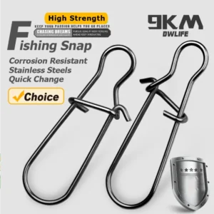 9KM Fishing Snaps Fast Lock Clips Stainless Steel Duo Lock Clips Swivels Solid Rings Connector Safety Snaps Saltwater Fishing