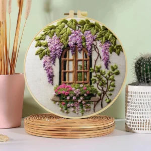 1pc 20X20CM/15X15CM 7.87/6.3inch Embroidery Starter Kit DIY Kit Home Decor, Windows and Flowers, Embroidery Kit