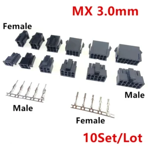 10Set Molex 3.0mm Plug-in Male Female Housing Terminals Connector 2*1/2/3/4/5/6/7/8/9/10/11/12P MX3.0mm Double Row Connector