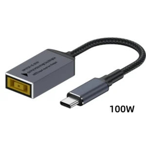 PD100W Square Jack to USB Type-C Converter Charging Cable Compatible with Lenovo Power Adapter for Laptops Mobile Phones Tablets