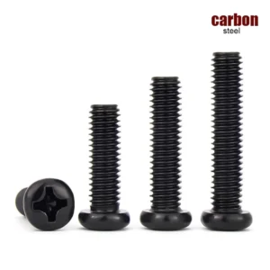 10/100pcs PM M1 M1.2 M1.4 M1.6 M1.7 M2 M2.5 M2.6 M3M3.5M4M5M6 Black Carbon Steel Phillips Pan Round Head Machine Coumputer Screw