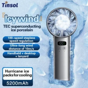 TINSOL Ice-cooling high-speed handheld fan 5200mAh portable mini fan, suitable for travel, camping, and outdoors