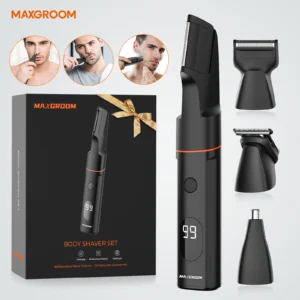 MAXGROOM 4 In 1 Body Hair Shaver Kits for Men Nose/Beard Hair Trimmer Electric IPX6 Waterproof Groin Pubic Hair Shaver for Man