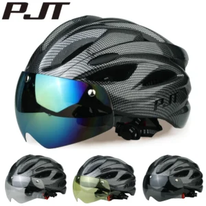 PJT Lightweight Breathable Bicycle Helmet With Magnetic Attraction Goggles Lens Bike Helmet Free Switching Adult Cycling Helmet