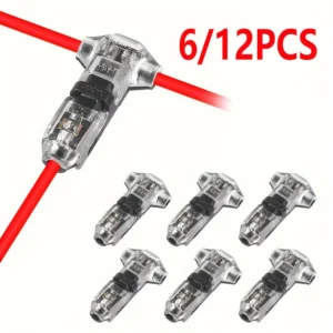 6/12 T1 Quick Connect Wire Connectors - 1 Pin, No Need to Strip Wires, Compact and Easy to Install, Suitable for Low-Voltage Applications (12V-30V Dc), Ideal for Vehicle, Audio, Video, and Lighting Installations, Suitable for 18-22Awg Cables, Lighting Installation Connectors | Innovative Snap-On Connection | Durable Insulation, Quick Connection of Wire Connectors