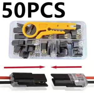 50pcs D2 double line interlocking detachable LED without welding, 2-pin bidirectional insert cable buckle connector, DC lock cov