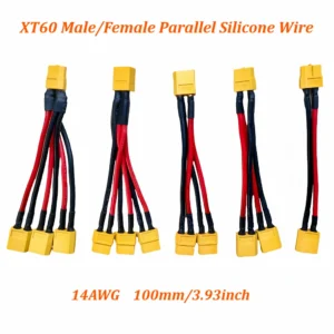 XT60 Parallel Battery Connector 3-Way 14AWG Silicone Wire Male/Female Dual Extension Y Splitter 100mm for Battery Charger Motor