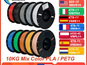 KINGROON 22LBS PETG or PLA filament 3D Printer Filament 10 Rolls 1KG 1.75MM Eco-Friendly Good Toughness Mix Color Free Shipping