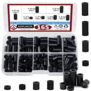 165pcs Black Nylon Round Spacer Assortment Kit, Electrical Outlet Screws Spacers, Plastic Spacers Without Threaded, Switch and R