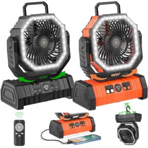 Camping Fan 20000mAh Battery Powered Fan Rechargeable with LED Light Portable Outdoor Tent Fan with Hanging Hook