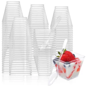 100/50Pack 2OZ Mini Dessert Cups Spoon Style Without Spoon Style For Party Small Plastic Dessert Cups For Kitchen Dessert Shoote