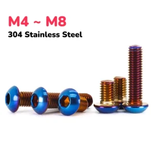 M4 M5 M6 M8 304 Stainless Steel Blue Titanium Coated Hex Socket Screw Button Head Allen Bolt For Motorcycle