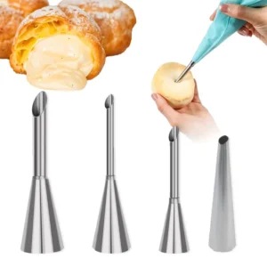 4Pcs Puff Pastry Piping Nozzle Set, Stainless Steel Decorating Tips for Cake Cupcake Cookie Cream Icing, Baking Tools for Baker