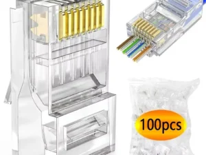 100pcs RJ45 Connector CAT6 Pass Through Connectors Crystal End Gold-Plated 8P8C Crimp UTP Standard Ethernet Network Modular Plug