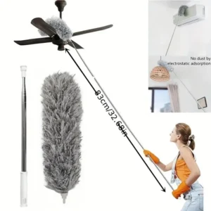47" Extendable Microfiber Duster Pole - Bendable Stainless Steel Brush for Ceiling/Furniture/Car, Washable & No Power Needed