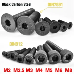 5-100pcs Din912 Grade12.9 Allen Hexagon Socket Screw M2 M2.5 M3 M4 M5 M6 M8 DIN7991 Black Steel10.9 Hex Socket Countersunk Screw
