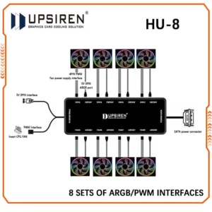 UPSIREN HU-8 Chassis Fan Hub,8 Sets of ARGB and PWM Interfaces,Bottom magnetic design,Support motherboard synchronization