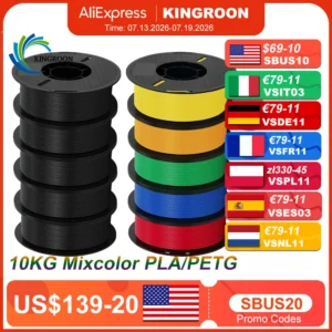 KINGROON 10KG PLA Filament PETG 3d Filament 1.75mm For 3D Printer Filament Bundle Mixed colors FDM Printing Material Fast Ship
