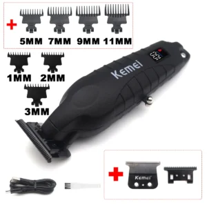 Kemei KM-2293 DLC T-Blade Professional Finishing Machine Zero Gapped Clipper USB LED Display Full Metal Hair Trimmer Machine