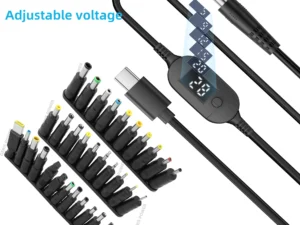 ​34PCS Universal 5.5x2.1mm DC AC Power Adapter Tips Connector Kits 140W PD USB C to 5.5X2.5mm 5V-28V Adjustable Voltage Cable