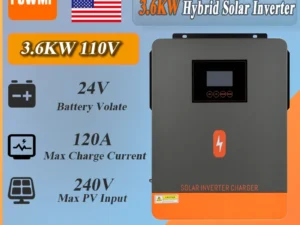 PowMr 3.6KW Solar Hybrid Inverter 120A MPPT Solar Charge 24V DC to 110VAC Pure Sine Wave Inverter Support Lifepo4 for Solar Home