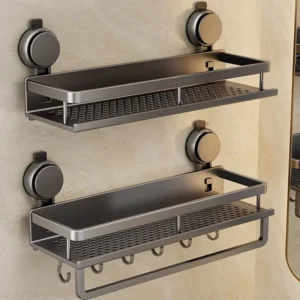No Drill Suction Cup Suction Bathroom Rack Bathroom Shelf Toilet Space Aluminum Hanging Rack Bathroom Organizer Hang On The Wall