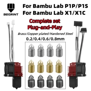 Complete Hotend Assembly Hotend For Bambu Lab X1 X1C P1P P1S with Fan Upgrade 2.0 with Nozzle Complete Bamboo Lab X1 Carbon
