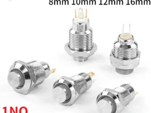 1NO High head Waterproof Metal Push Button Switch LED Light Self-locking/reset 3/6/12/24/220V 8/10/12/16mm Brass nickel plating